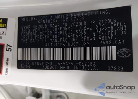 2022 Toyota Camry Se Nightshade Special Awd z USA, uszkodzony, nr VIN 4T1G11BK5NU071982